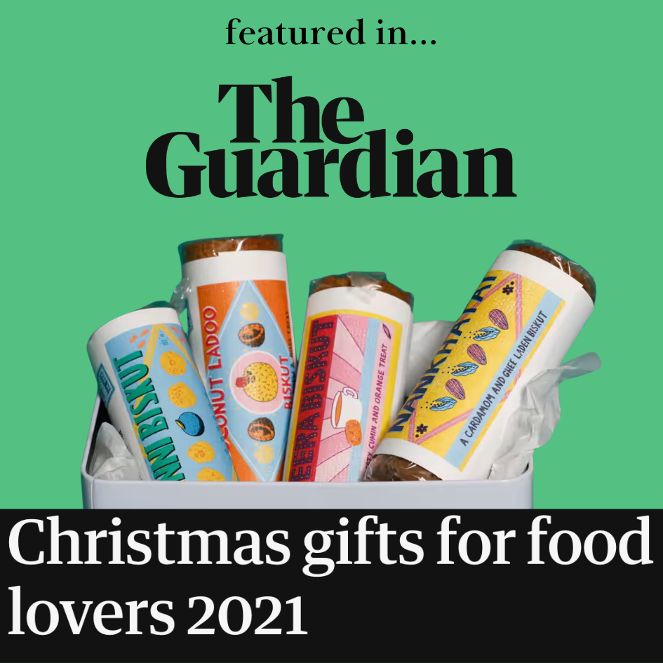 Biskut Bar’s handcrafted South Asian-inspired biscuits featured in The Guardian’s 2021 Gift Guide for Food Lovers.